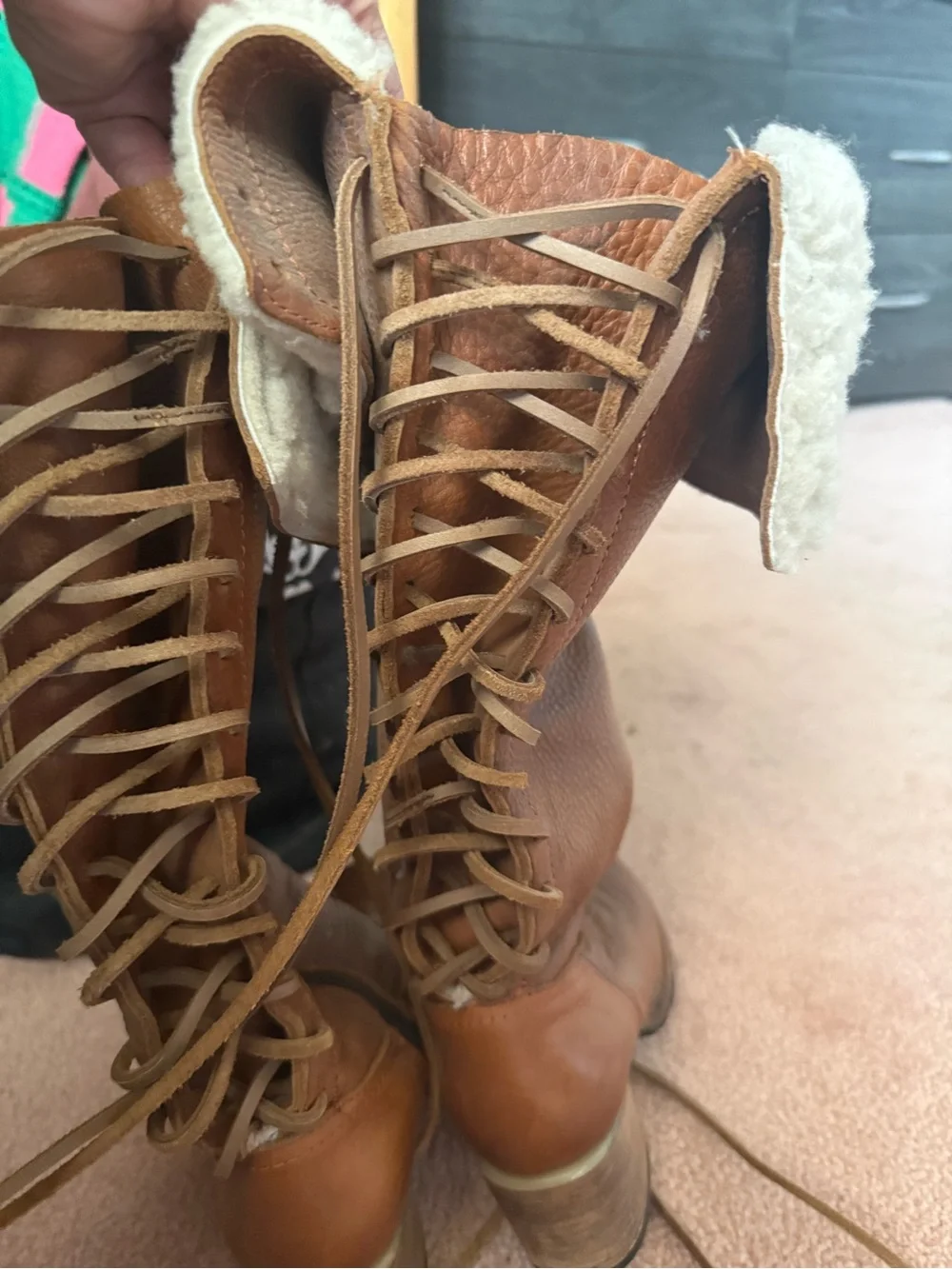 Elan Leather Over-the-Knee Lace-Up Boots in Cognac